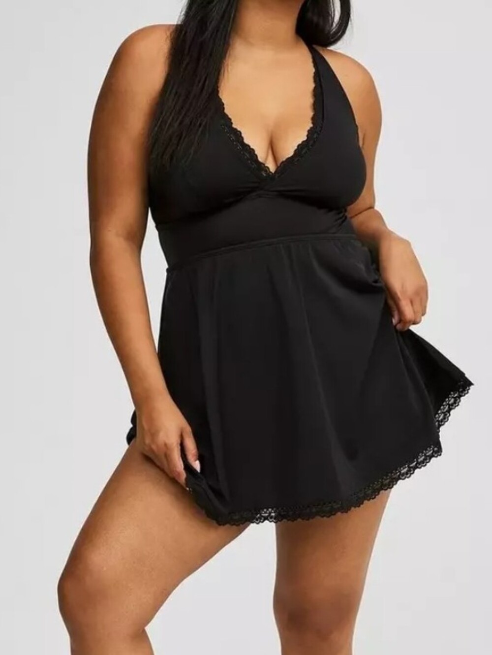 Torrid Swim Dress With Brief And Padding Criss Cross Straps Black Lacy Size 2 2X